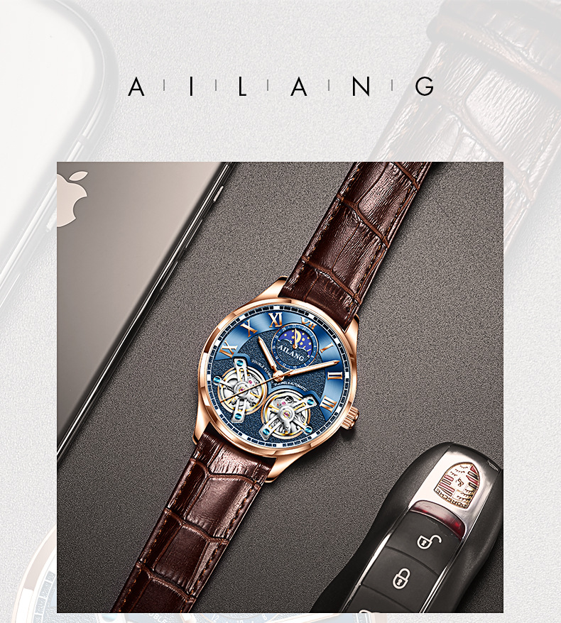 Ailang Genuine real tourbillon Men's Watch Double Flying Wheel ultra-thin ten famous brand hollow New Swiss Fully Automatic Mechanical Watch 8822B